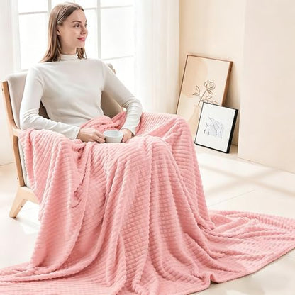 EMME Fleece Blanket Twin Size Luxury Flannel for Couch Bed Sofa Chair, Soft, Plush, Warm and Cozy Blanket with Geometric Grid Design (Pink, 60'' x 80'') - color: 14-grid-pink, size: Twin