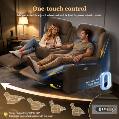 Power Reclining Loveseat Sofa with Flip Backrest Console - color: Brown Texture Finish, size: Power Loveseat