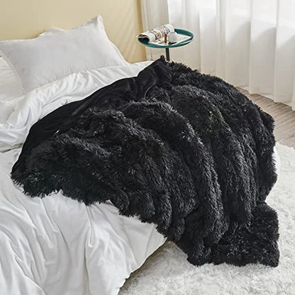 GONAAP Fuzzy Faux Fur Twin Blanket for Couch, Black, 60"x80" - color: Black, size: Twin(60"x80")