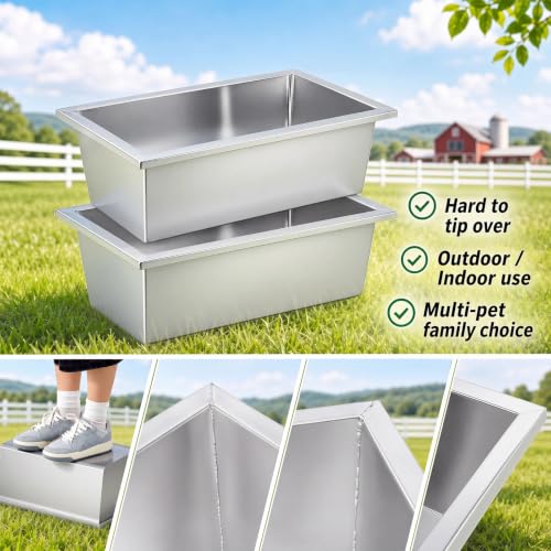 Geelin 2 Pcs 6 Gallon/24 Quart Livestock Water Trough, Stainless Steel - size: 6 Gallon/24 Quart