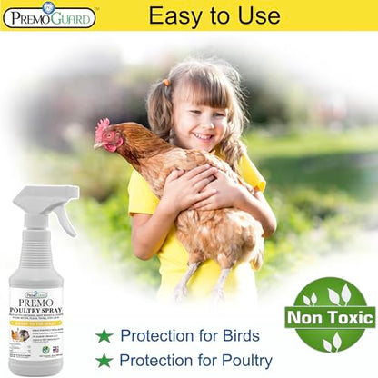 Premo Guard Natural Poultry Spray – Kills Scaly Leg Mites, Fleas, & Lice | Chicken, Duck, Geese Pests, Spray Directly on Birds and Coops, Natural Plant Based Oils, Control & Prevention - size: 16 oz