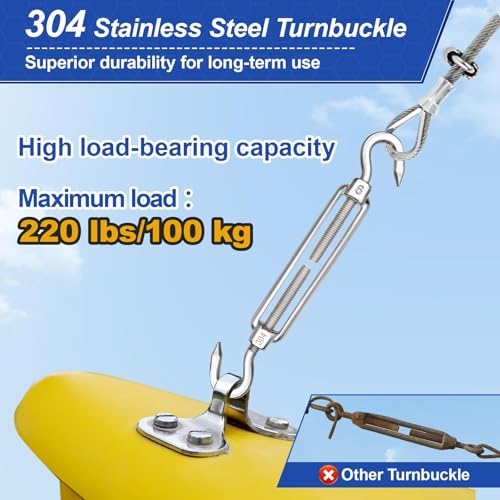 TooTaci 10PCS M6 Turnbuckle, 304 Stainless Steel Turnbuckle Hook and Hook | Turnbuckle Wire Tensioner, 220lb Adjustable Turnbuckles for Cables Wire, Shade, Cable Tightener, Garden Trellis, Clothesline - size: M6 CC-10Pcs