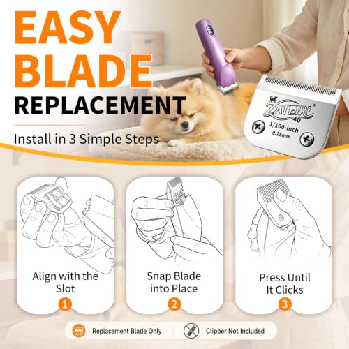 Size 40 Detachable Pet Grooming Clipper Blade with Ceramic Cutter, 0.25mm 1/100 Inch Cut Length, Silver, Compatible with Andis, Oster A5, Wahl KM10, 3 Pack - color: Silver, size: 40# 0.25mm - 3 Pack