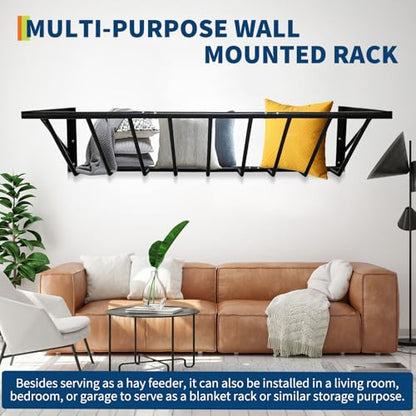 PeakPursuit Hay Feeder for Horses, 63" Long Wall Mounted Hay Rack