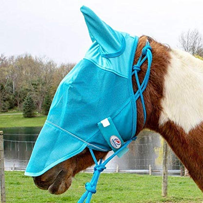 Derby Originals Reflective Fly Mask with One Year Warranty - with Ears and Nose Cover - color: Summer Blue