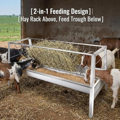 Dual Trough Waste-Proof Feeder, Forage & Concentrate Trough for Goats, Sheep and Cattle