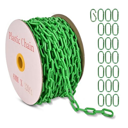 120 Feet Plastic Barrier Chain Green,1.5-Inch Link Diameter Safety Barrier Chain，Large Plastic Chain，6MM Plastic Barrier Chain，Plastic Chain Links - color: green, size: 1-1/2 in-120feet