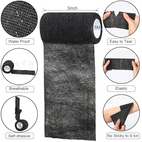 Treela 36 Pcs Self Adherent Bandage 3" X 5 Yard Wrap Breathable - color: Black, size: 3" X 5 Yard