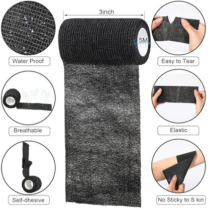 Treela 36 Pcs Self Adherent Bandage 3" X 5 Yard Wrap Breathable - color: Black, size: 3" X 5 Yard