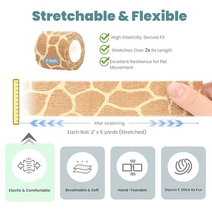 MEDUWEDU Pet Bandage 6 Rolls, Adhesive Bandage, Self Adhesive Bandage, First Aid Adhesive Gauze, for Horses, Dogs,Cats, Birds, Animals (Animals, 2 Inch (Pack of 6)) - color: Solid Colors