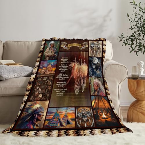 Native Indian Throw Blanket Native American Gifts for Boys Girls Women Men Plush Cozy Flannel Fleece Fuzzy Party Blankets 50"X40" - color: Native, size: 50"x40"