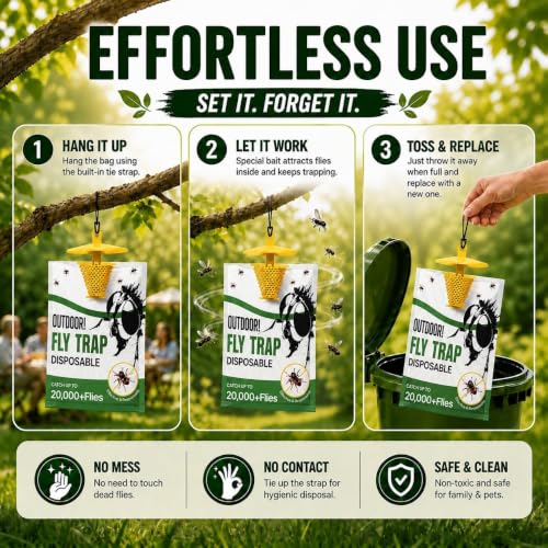 Fly Traps Outdoor 9 Pack, High-Capacity Disposable Water-Activated Hanging Bags - Outdoor Protection Pouches for Horse Stables, Barns, Ranches and Yards