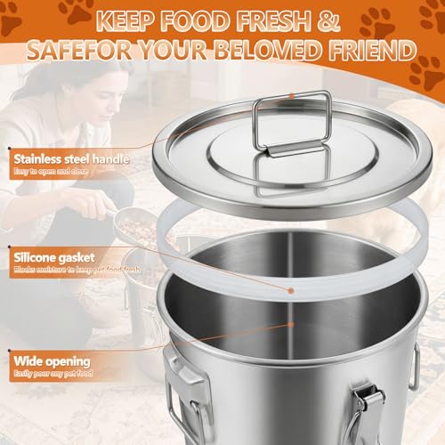 20LB Stainless Steel Dog Food Storage Container with Lid & Scoop, Large Dog Food Storage Container for Dry Pet Food, Metal Dog Food Container, Pet Food Storage Container for Kibble - size: 20LB