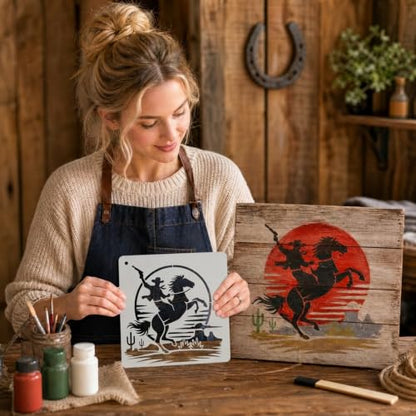 9 Horse Stencils for Stable Signs, Farmhouse Wall Art, Rider Gifts, Cards - color: Horse