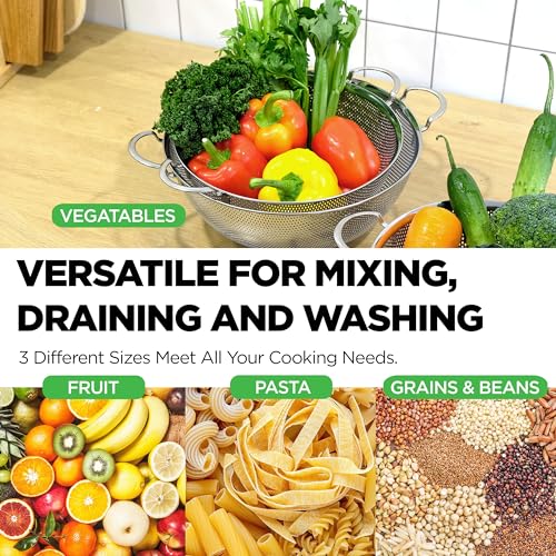 Stainless Steel Colander Set of 3, Large 4/6/8 Qt, Nesting - size: 4+6+8QT Colander