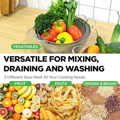 Stainless Steel Colander Set of 3, Large 4/6/8 Qt, Nesting - size: 4+6+8QT Colander