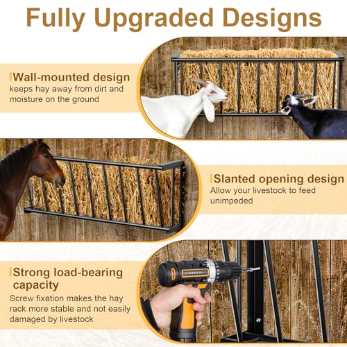 Hay Feeder for Goats Horses,25 Gallon Livestock Feede,Heavy-Duty Steel Goat Hay Rack,40''Long Hay Feeder Blanket Holder,Wall Mount Goat Feeders for Horses,Sheep,Goats,Indoor Outdoor Uses