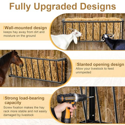 Hay Feeder for Goats Horses,25 Gallon Livestock Feede,Heavy-Duty Steel Goat Hay Rack,40''Long Hay Feeder Blanket Holder,Wall Mount Goat Feeders for Horses,Sheep,Goats,Indoor Outdoor Uses