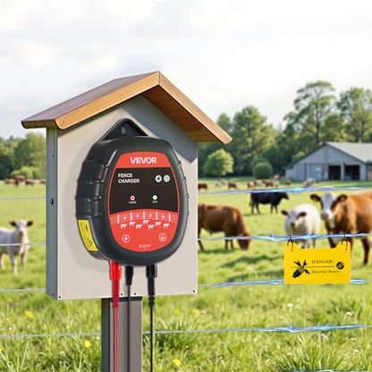 VEVOR Electric Fence Charger, 10kV 1J, AC DC Electric Fence Energizer with LED Indicator, 1.86 Miles Range, Powerful Plug-in Fences Charger, Prevents Wild Animals Intrusion for Livestock Poultry - size: 1J
