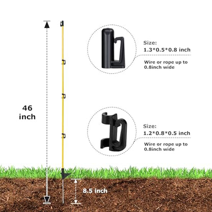 Electric Fence Posts 46 Inches, Fiberglass Step in Temporary Electric Fence Posts for Cows, Sheep, Dog, Portable Fence Stakes for Electric Fencing-50 PCS - size: 46Inch-Small Insulator-50Pack