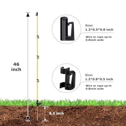 Electric Fence Posts 46 Inches, Fiberglass Step in Temporary Electric Fence Posts for Cows, Sheep, Dog, Portable Fence Stakes for Electric Fencing-50 PCS - size: 46Inch-Small Insulator-50Pack