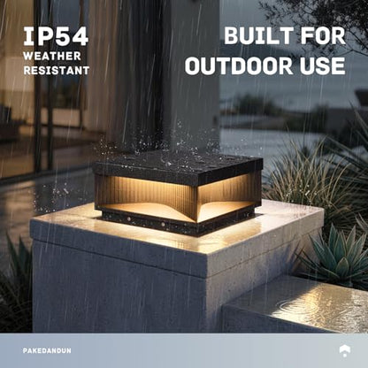 Outdoor Post Lights Hard Wired, 11.81" Glass Column Lights | IP54 Waterproof Pillar Light Electric, 3000K Warm LED Square Modern Lamp Posts Outdoor Lighting for Garden Entrance Patio