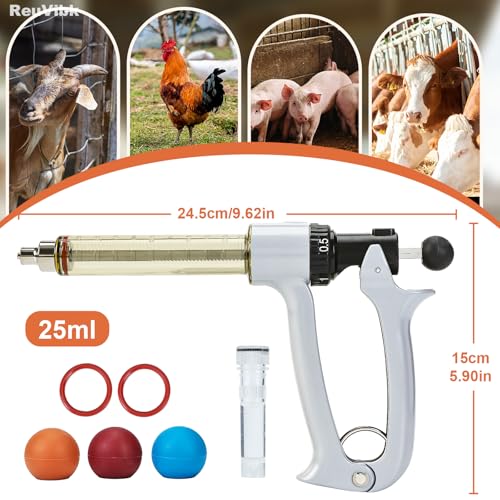 25ml Semi-Auto Repeating Livestock Syringe Gun, 5 Dose Settings - color: Silver Gray25ML-B