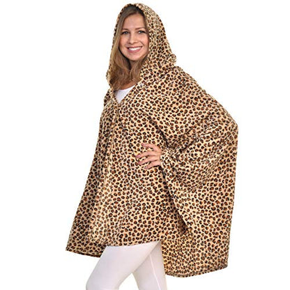 Angelina Women's Cozy Fleece Wearable Blanket or Blanket with Slipper Set - color: Leopard Wearable Blanket, size: One Size Fits Most