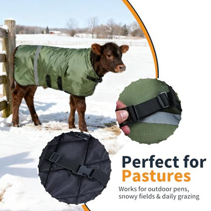 1 Pack Green Calf Coat, Calf Blanket, Warm Sheet for Calves, Goats, Donkeys and Other Livestocks