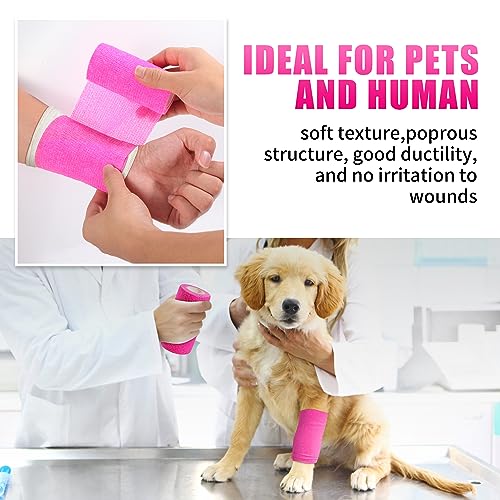 Vet Wrap - Self Adhesive Bandage Wrap Cohesive 4 Inch 5 Yards,Self Adherent Athletic Bandages for Horse Dogs Cat Pet Animals Hot Pink 6 Rolls