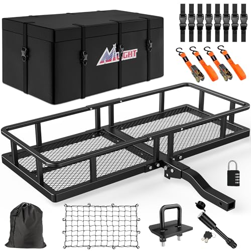 Nilight 60" x 24"x 7.87" Folding Carrier Fits 2-Inch Receiver 500 Lbs Capacity Bag Net Ratchet Straps Lock Stabilizer for SUV Pickup RV Van - style: 24" Basket w/Bag,Net,Straps,Stabilizer,Lock