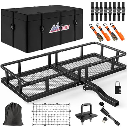 Nilight 60" x 24"x 7.87" Folding Carrier Fits 2-Inch Receiver 500 Lbs Capacity Bag Net Ratchet Straps Lock Stabilizer for SUV Pickup RV Van - style: 24" Basket w/Bag,Net,Straps,Stabilizer,Lock