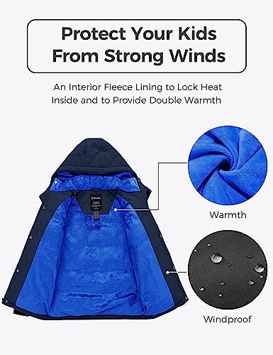 wantdo Boys Puffy Winter Coats Fleece-Lined Snow Jackets Removable Hood | Elastic Cuffs, Hook-and-Loop Collar, Windproof, Machine Washable - color: Navy, size: 8-9