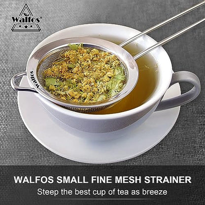 Walfos Fine Mesh Strainer 4PCS, Versatile Kitchen Strainer with Handle - 7", 4.6", 3.15", 2.7" Sieve Fine Mesh Stainless Steel, Metal Strainers and Sifters for Rice, Quinoa, Tea, Cocktail, Juice - size: 7", 4.6", 3.15", 2.7" (4pcs)
