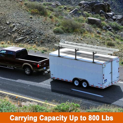 CIRONBOW Adjustable Aluminum Trailer Ladder Rack, Cargo Box Rack with 2 Straps, Adjustable Length 5.7FT-7.7FT, 2 Bars - Fit for Open and Enclosed Trailers, 800LB Capacity