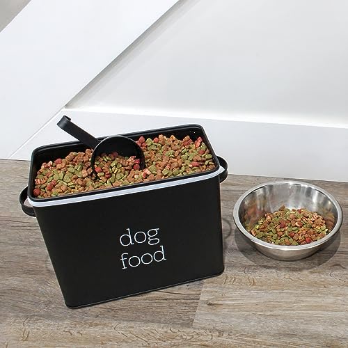 AuldHome Design Retro Dog Food Canister (Black); Modern Farmhouse Style Storage Bin for Pet Food