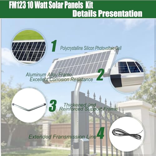 FM123 10 Watt Solar Panels Kit for Mighty Mule GTO PRO Automatic Openers | 12v Portable Solar Panel Battery Charger, Replace FM350 MM260 MM560 FM200 FM350 FM500 FM502 FM700 MM571W MM271 MM360