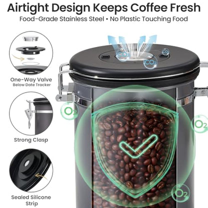 Veken Coffee Canister, Airtight Stainless Steel Food Storage Container,22OZ - color: Gray, size: 22 oz