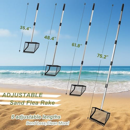 10.3in Sand Flea Rake with 24 to 68in Adjustable Steel Handle