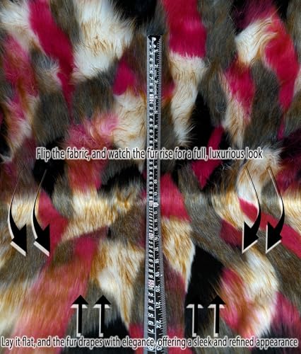 Faux Fur Fabric Long Pile Tribal Patchwork 58" W/Sold by Continuous Yard/Multicolor Fashion Fur Soft Sewing Blend Plush Craft Costume Paws Animal Fur Suit Fursonas Cosplay Coats (Pink White Black) - color: Multi-color (Pink White Black)