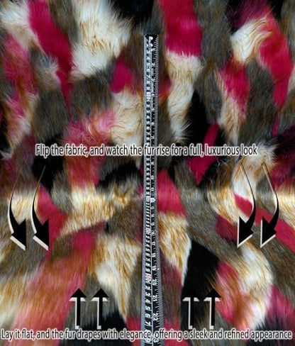 Faux Fur Fabric Long Pile Tribal Patchwork 58" W/Sold by Continuous Yard/Multicolor Fashion Fur Soft Sewing Blend Plush Craft Costume Paws Animal Fur Suit Fursonas Cosplay Coats (Pink White Black) - color: Multi-color (Pink White Black)
