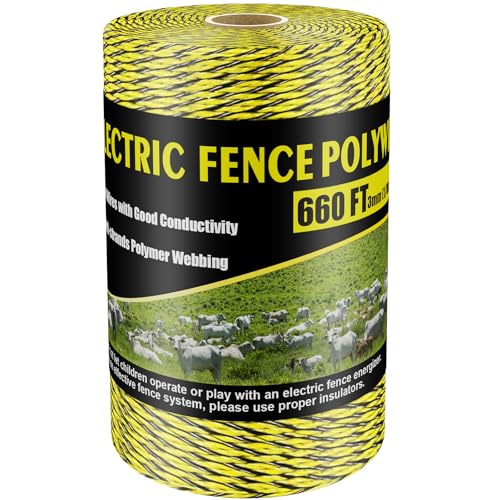 NQN Upgrade Electric Fence Polywire 660FT,200 Meters, 6 Stainless Steel Strands for Reliable Conductivity, Portable Electric Fencing, UV Resistant, Rust Resistant, Highly Conductive, Easy to Install - size: 660 Feet