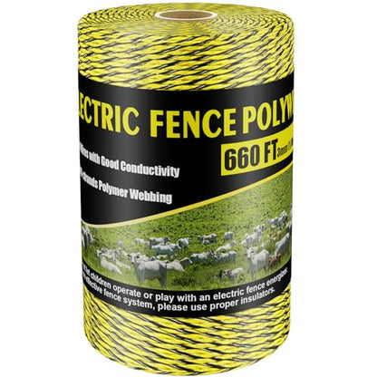 NQN Upgrade Electric Fence Polywire 660FT,200 Meters, 6 Stainless Steel Strands for Reliable Conductivity, Portable Electric Fencing, UV Resistant, Rust Resistant, Highly Conductive, Easy to Install - size: 660 Feet