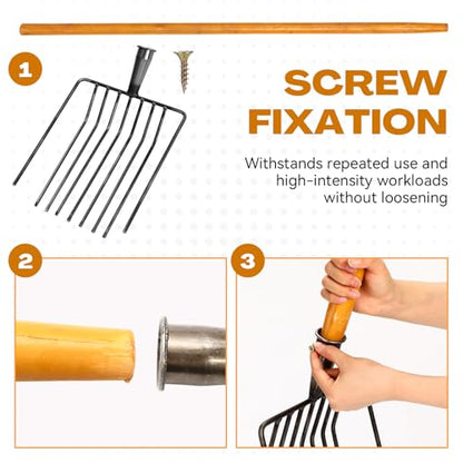 3 Sets Pitch Fork for Gardening, 9 Tines Wide Pitchfork 47.2 Inch Garden Manure Fork with Long Hardwood Handle Heavy Duty Mulch Forks Horse Stall Forks for Mulch, Hay, and Gardening