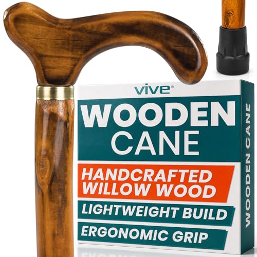 Vive Wooden Walking Stick Cane - for Men, Women, & Seniors - 36 Inch Single