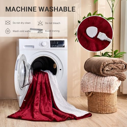 Heated Blanket Electric Throw, 50"x60" Soft Flannel Heating Blanket with 8 Hours Auto Off 10 Fast Heating Levels Machine Washable Sherpa Heated Throw Blanket with Overheating Protection - color: Red, size: Throw(50" x 60")