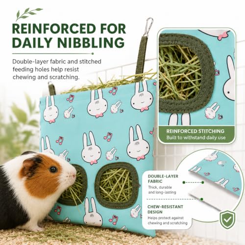Rabbit Hay Feeder, Guinea Pig Hay Holder & Bunny Hay Feeder – Durable Hanging Hay Bag for Rabbits Chinchillas Guinea Pigs Bunnies – Chew-Resistant Hay Holder for Small Animals (Rabbit) - color: Rabbit