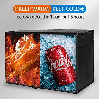 Bodaon 1-Pack Insulated Food Delivery Bag, XX-Large Reusable Grocery Shopping Bag, Frozen Food Cold, Cooler Bags with Zippered Top, Black | Reusable Shopping, Frozen Food Cold, Cooler Bags for Picnic, Commercial Catering Pizza Carrier, Thermal Hot, Collap