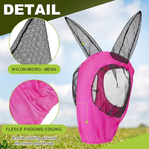Mini Donkey Fly Mask with Ears Protection, Stretchy Mule Mask with Big Mesh Eye Covers, Soft on Skin, Comfortable Breathable Protection from Insects and Bugs - color: Rose Pink, size: Mini