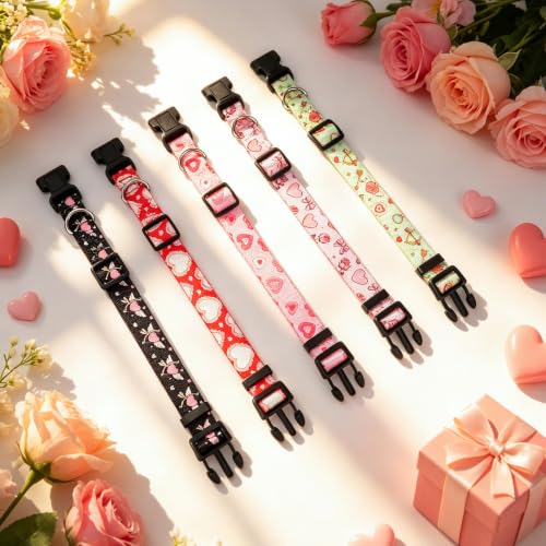 5 Pack Heart Goat Collars with Bells,Anti-Lost Pet Collar - color: Heart Print-colored
